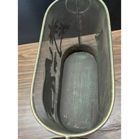 Oval Mesh Metal Basket Magazine Rack Elephants Tropical Palm Tree Waste Basket - Picture 5 of 9